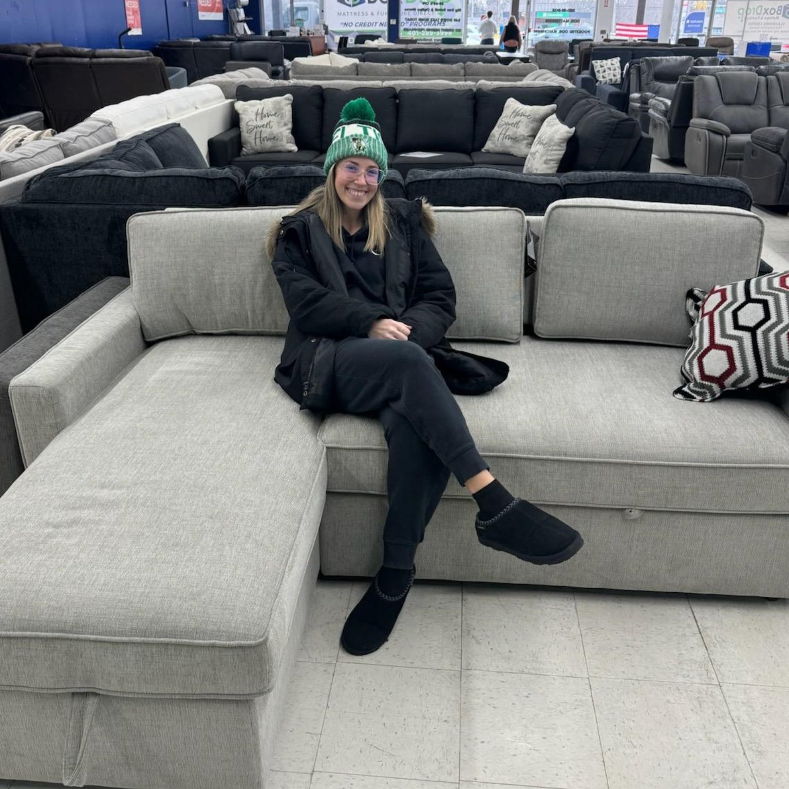 Customer with new couch